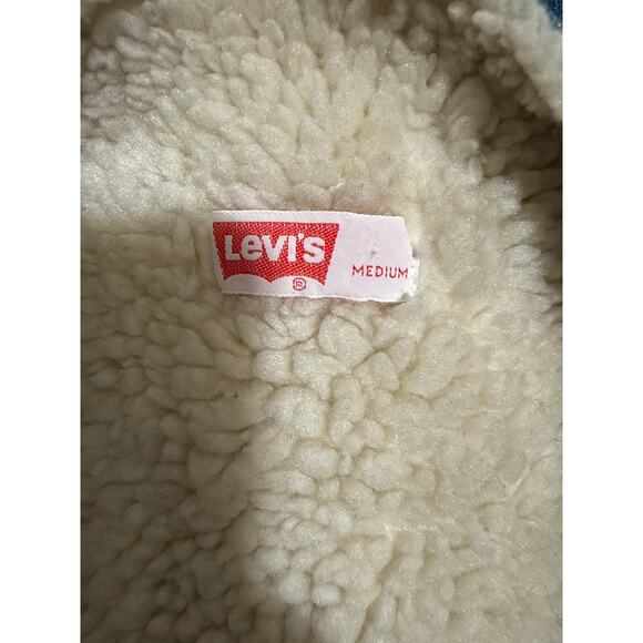 Vintage Levi's Orange Tab Sherpa Lined Denim Vest Blue Western - Medium - Picture 2 of 7